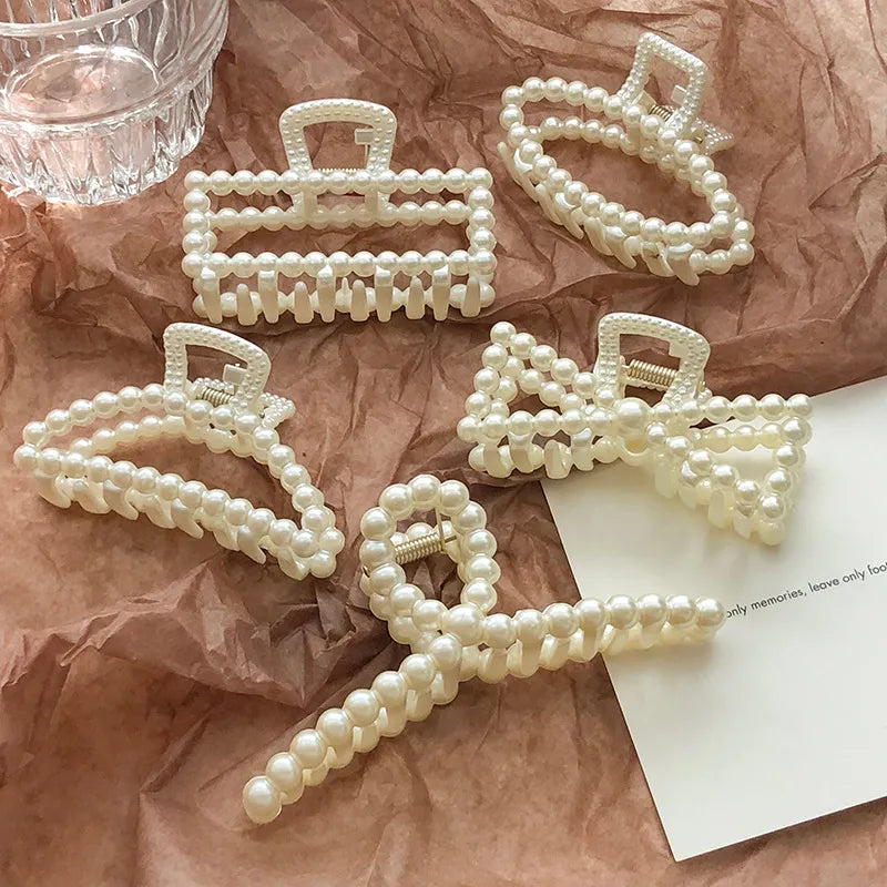 Elegant Pearls Beads Hairpin for Women Fashion Geometric Hair Claw ...